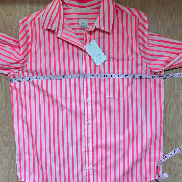 NWT a new day Women Neon Stripe Cotton Blend Button Down Shirt Sz M Work - Picture 9 of 11